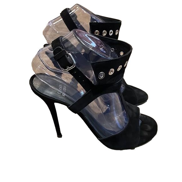 Stuart Weitzman Black Suede Leather French Cuff T-Strap Shoe Womens Size 7.5M - Picture 11 of 14